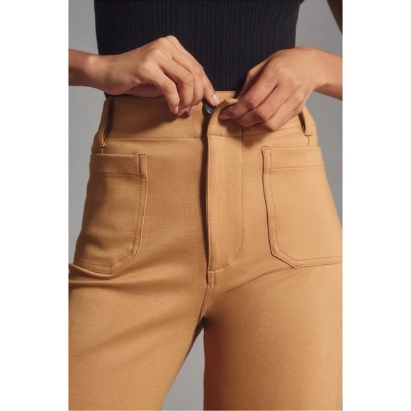 NWT Anthropologie Colette Cropped Wide Leg Pants Ponte in Khaki Tan 27 - Picture 13 of 14